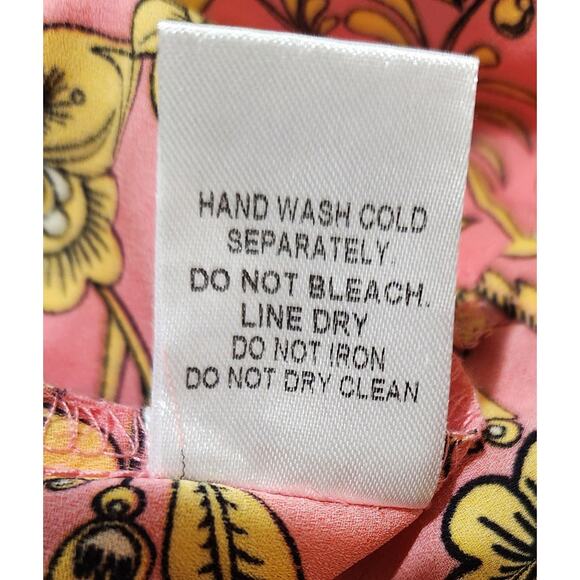 Signature8 Crop Top Blouse Balloon Sleeves Plunge Neck Pink Floral Button Small - Picture 12 of 12